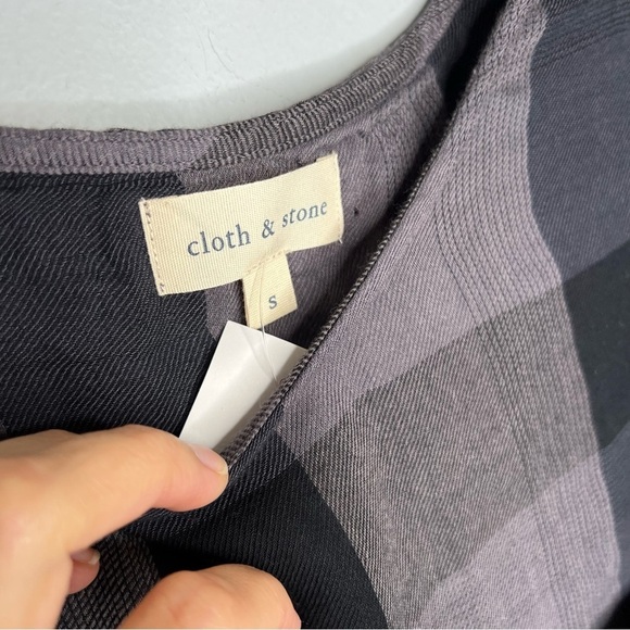 NWT Cloth & Stone Plaid Black And Gray Crop Top - Picture 4 of 7